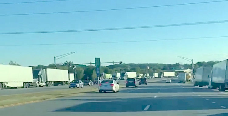 Trucks line roads on Kent Island